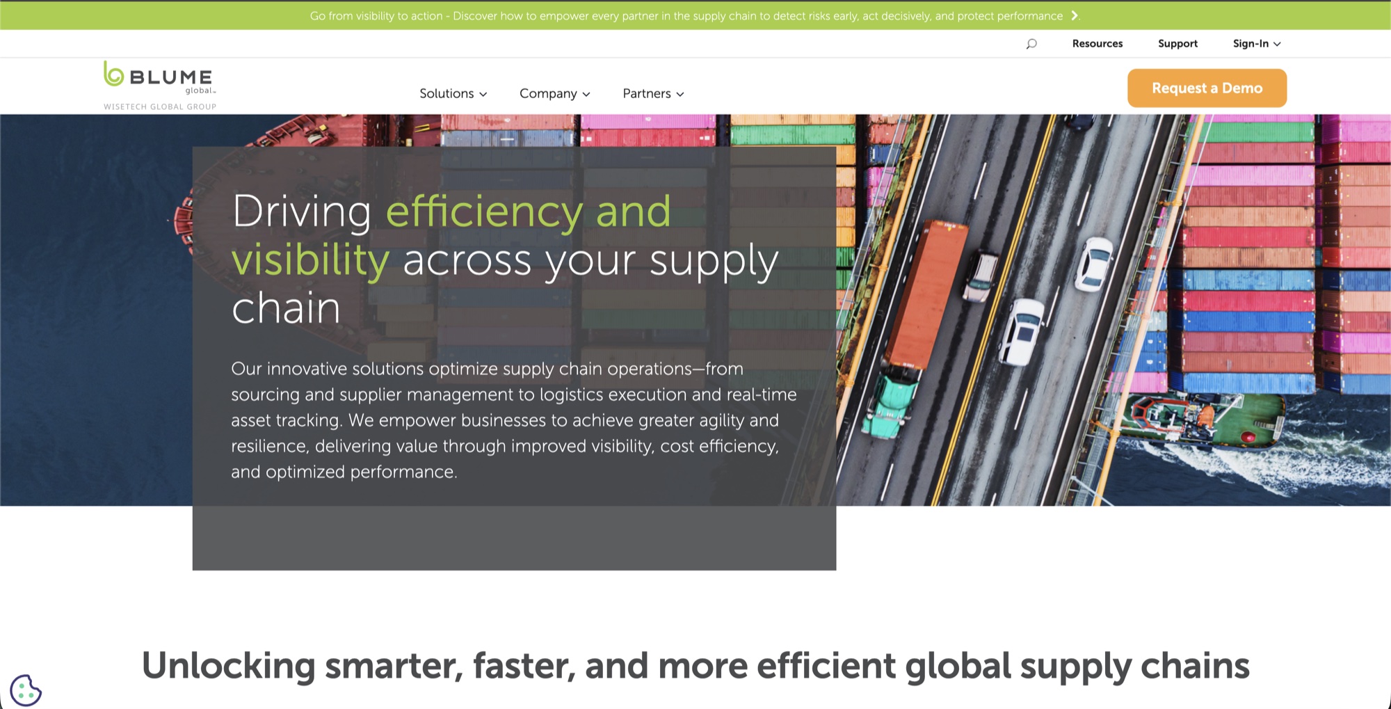 blumeglobal.com today — under the WiseTech Global Group banner.