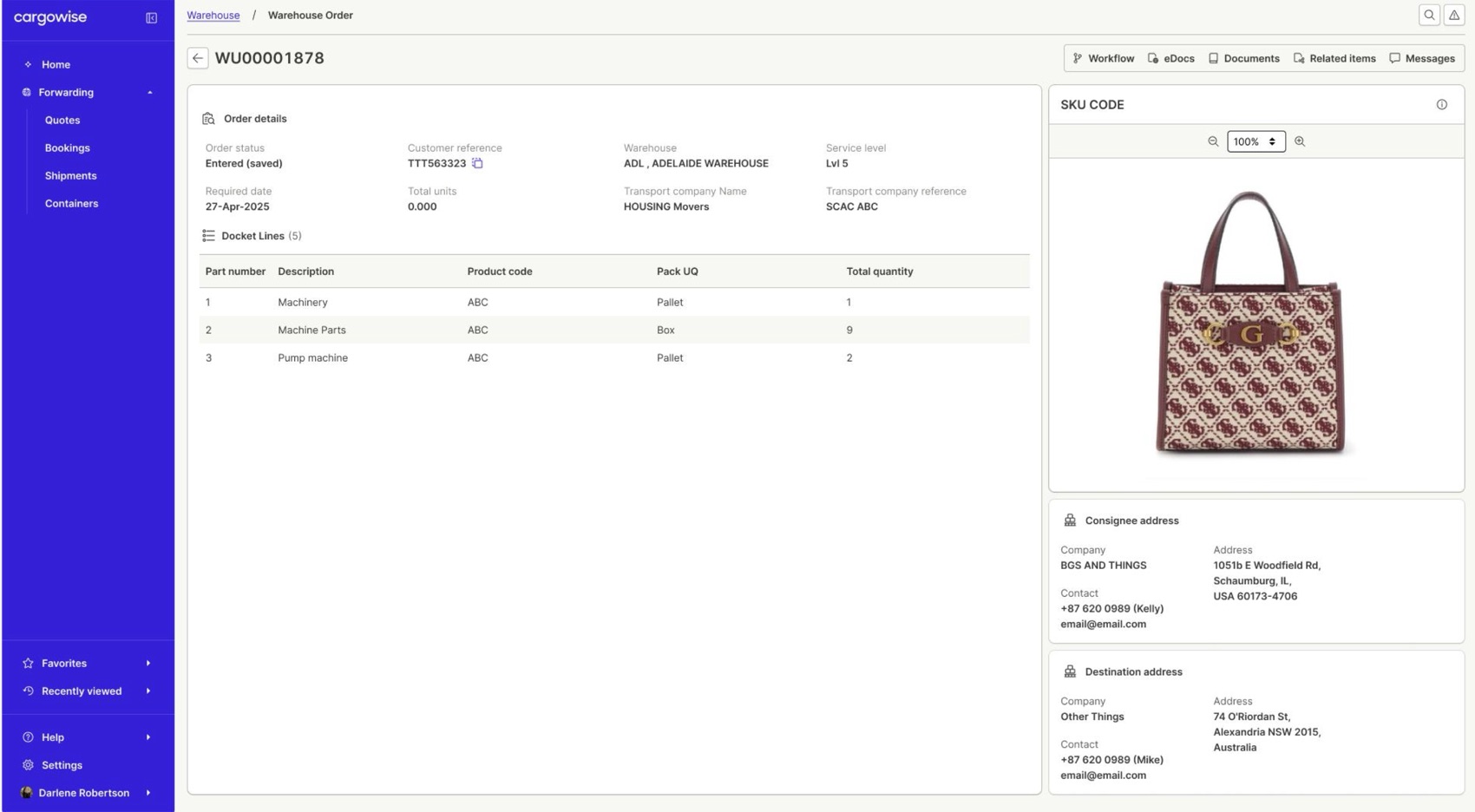 The warehouse order screen: grids, drawers, and toolbars all drawn from the shared component set