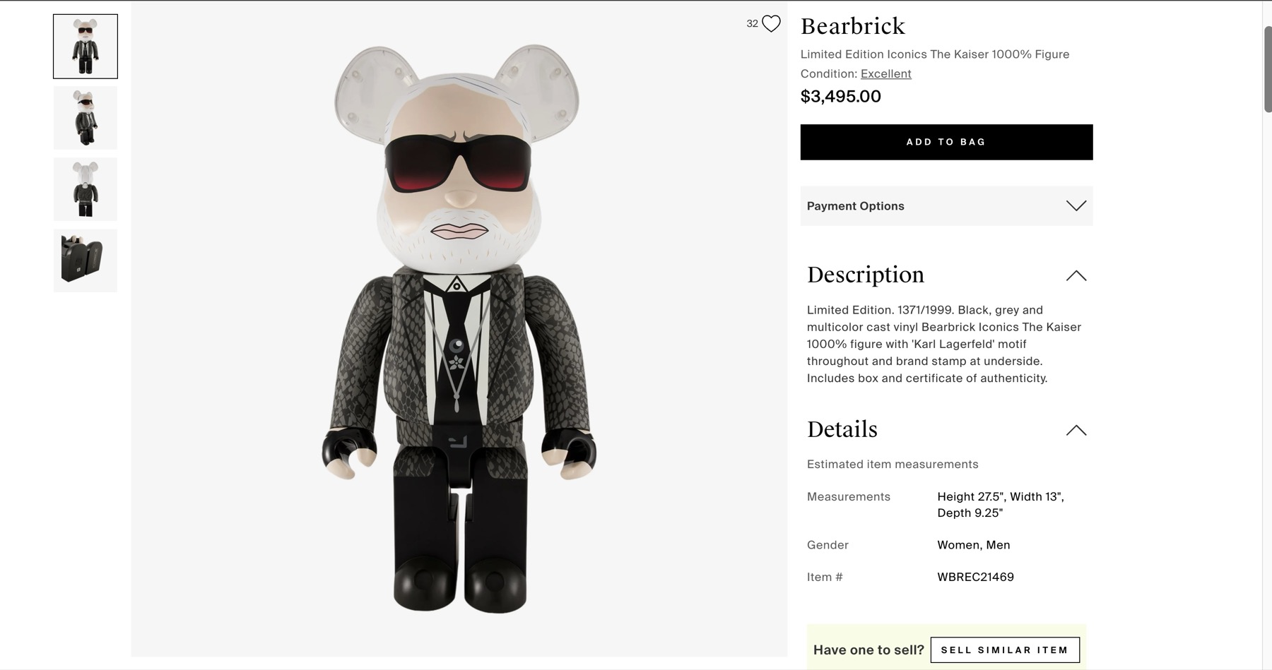 A limited-edition Bearbrick at $3,495: the appraisal copy carries the edition number, condition, and certificate of authenticity